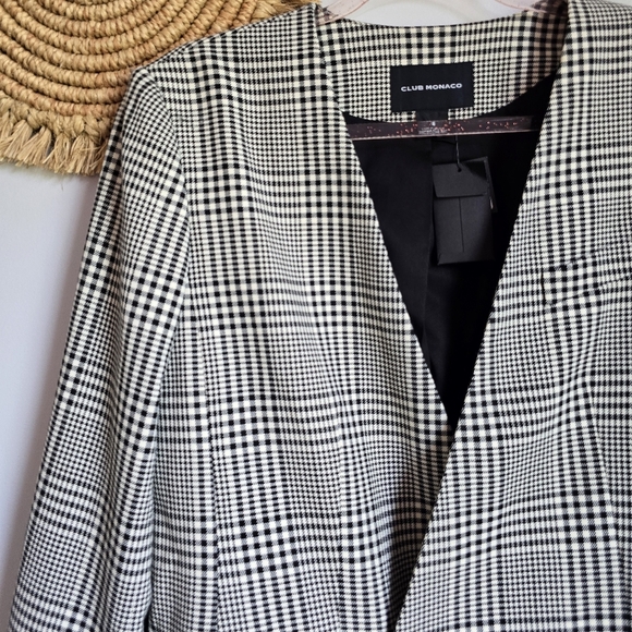 Club Monaco New Black White Plaid Double Breasted Blazer Jacket Womens Sz 14 - Picture 3 of 12